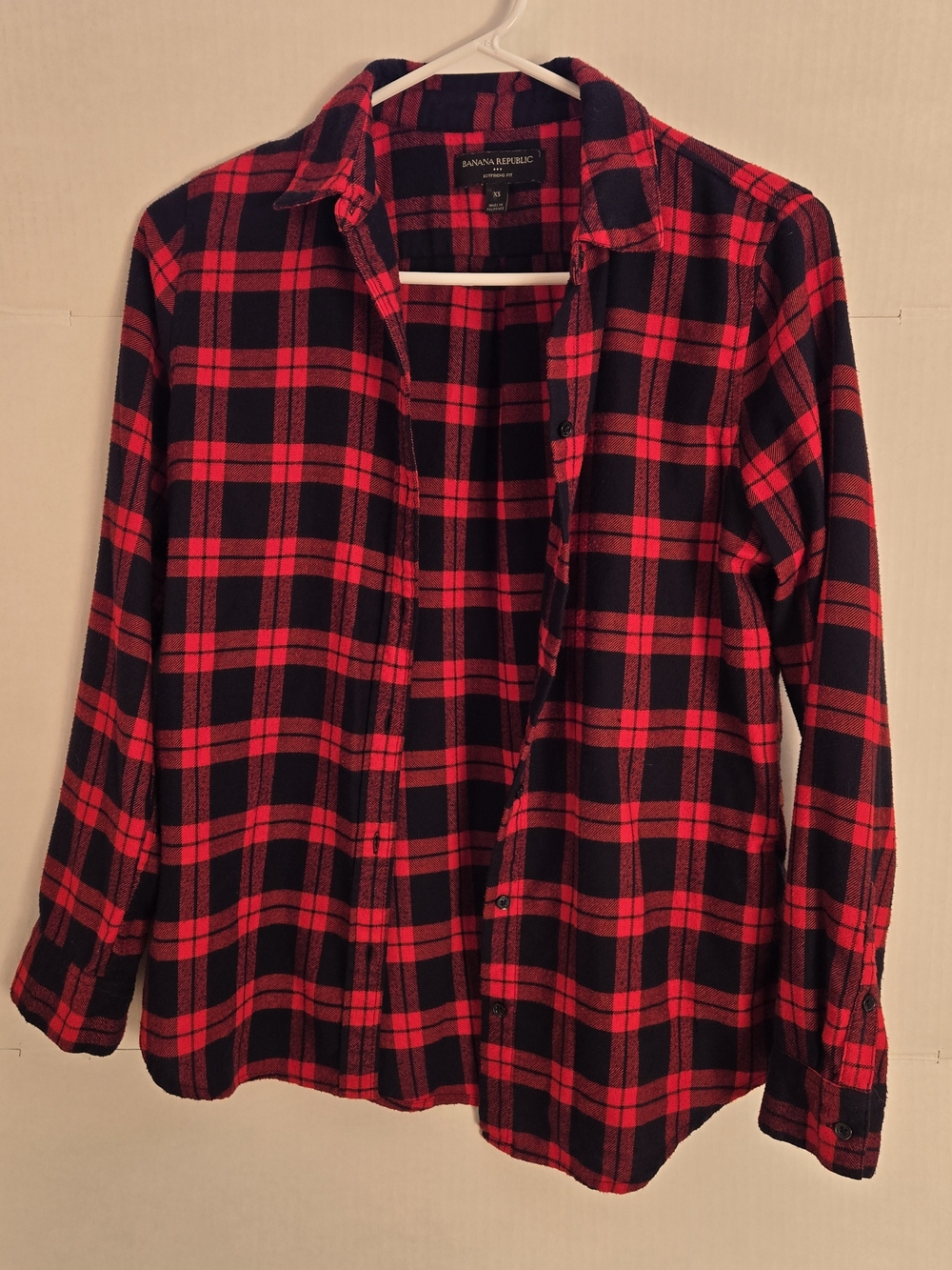 Banana Republic Red and Black Plaid Button-Down Shirt